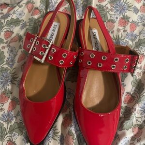 Steve Madden Red Patent Flats with Buckle Detail